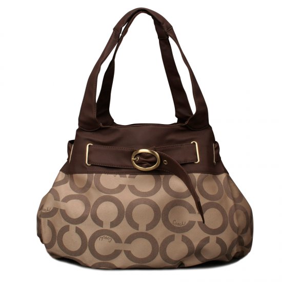 Coach Buckle In Signature Large Coffee Hobo ENC